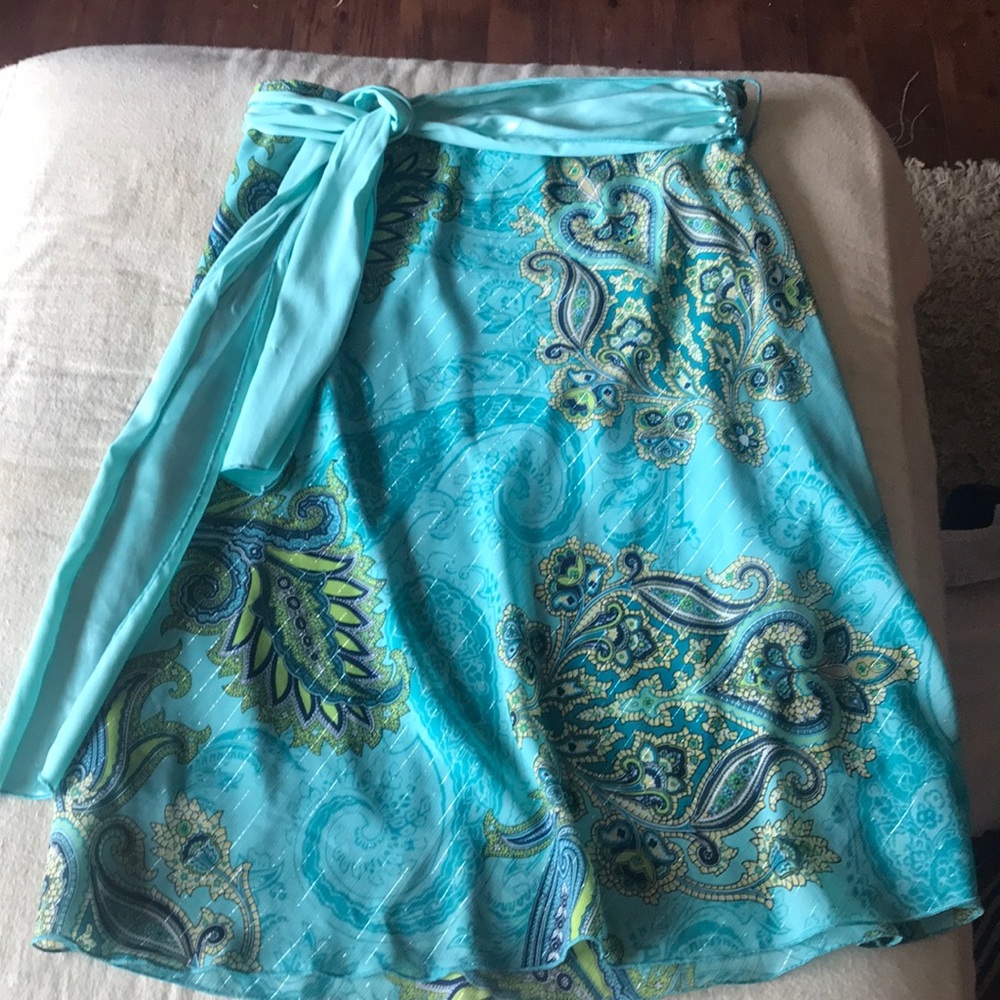 Aqua skirt with tie sash